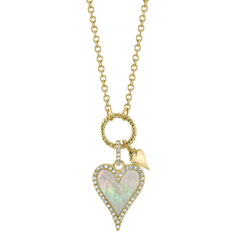 .012Ct 14K Yellow Gold Mother Of Pearl Heart Necklace