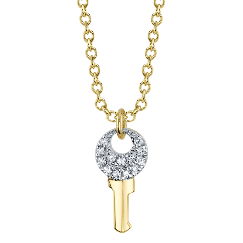 0.03Ct 14K Yellow Gold Diamond Key Necklace