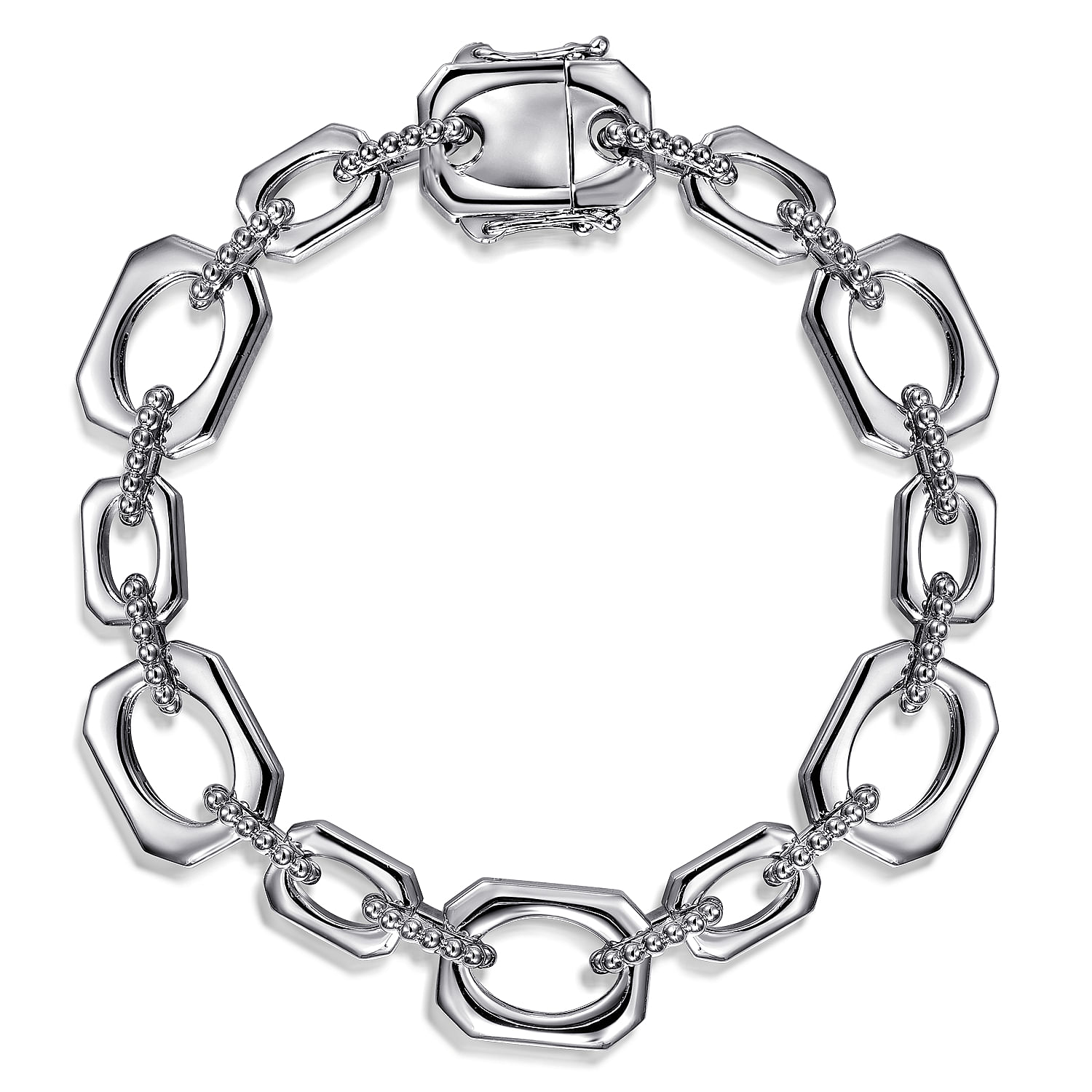 925 Sterling Silver Bujukan And Elongated Octagon Link Chain Bracelet